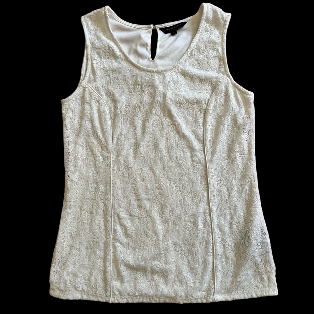 Kenneth Cole Ivory Floral Lace Sleeveless Top, romantic summer vibe